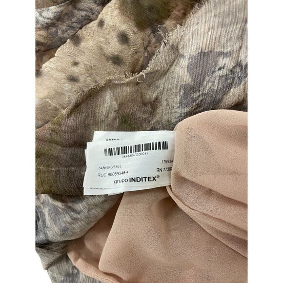 Zara Women Midi Skirt L Brown Animal Print Patchwork Chiffon Flowy 8486/043 NWT - Picture 7 of 12